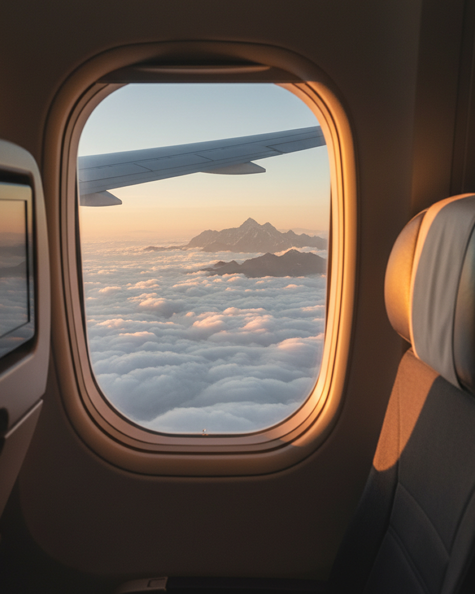 A blanket of clouds seen from the plane window