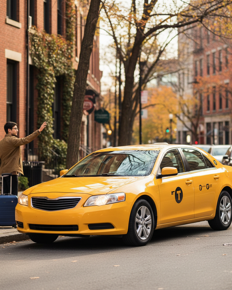 A passenger getting into a taxi